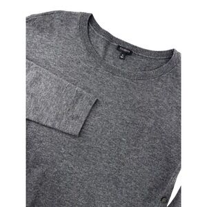 Talbots Womens Gray Lambswool Blend Side Button Crewneck Sweater Size M Medium